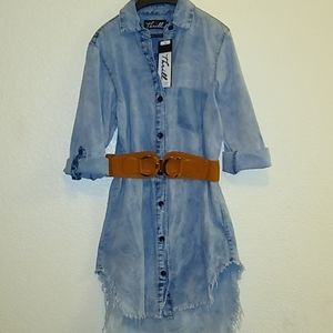THRILL women's acid wash denim frayed dress-NWT